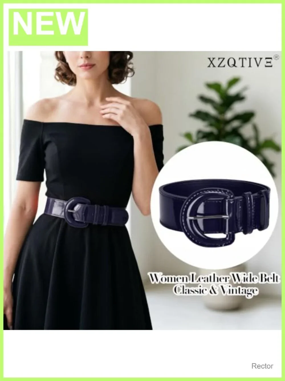 Wide Faux Patent Leather Belt Vintage Buckle Cinch Waist for Dresses